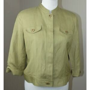 JUDITH HART Petites LINEN Career Blazer JACKET - Size 12P 12 Petite - Moss Green